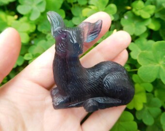 fluorite carve deer decoration. gemstone decoration. carving deer figurine. purple crystal carving animal. animal figurine. home decoration