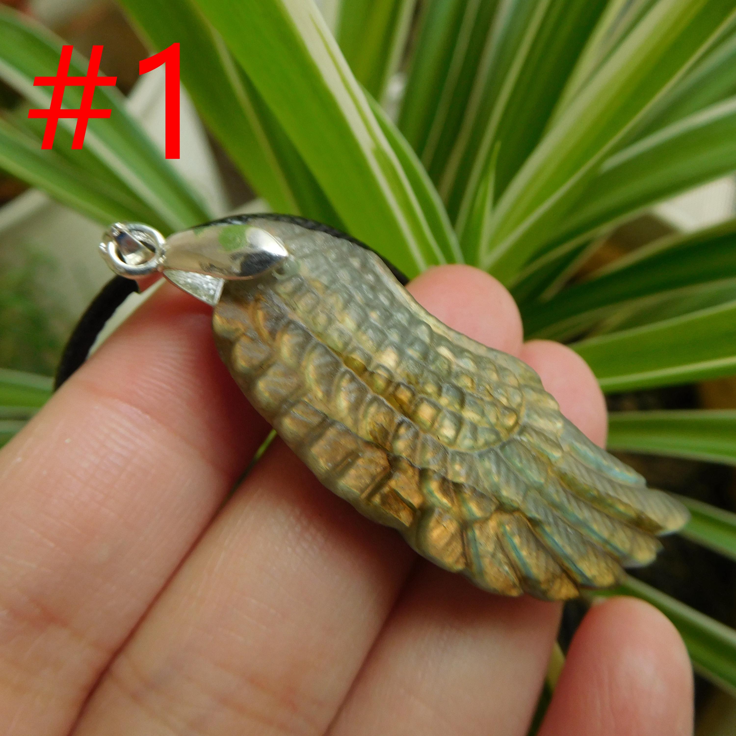 Labradorite Angel Wing Pendant/ Carved Angel Wing Necklace