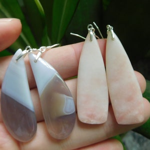 Pink opal earrings. peruvian gemstone. pink opal jewelry. oval cut opal. peruvian pink opal. long earrings. birthstone earrings. gift