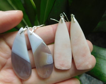 Pink opal earrings. peruvian gemstone. pink opal jewelry. oval cut opal. peruvian pink opal. long earrings. birthstone earrings. gift