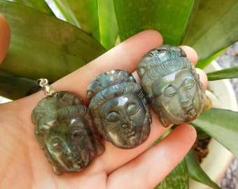 gemstone carve guanyin. carved buddha pendant. buddha necklace. labradorite buddha. carve labradorite. healing crystal. guanyin necklace