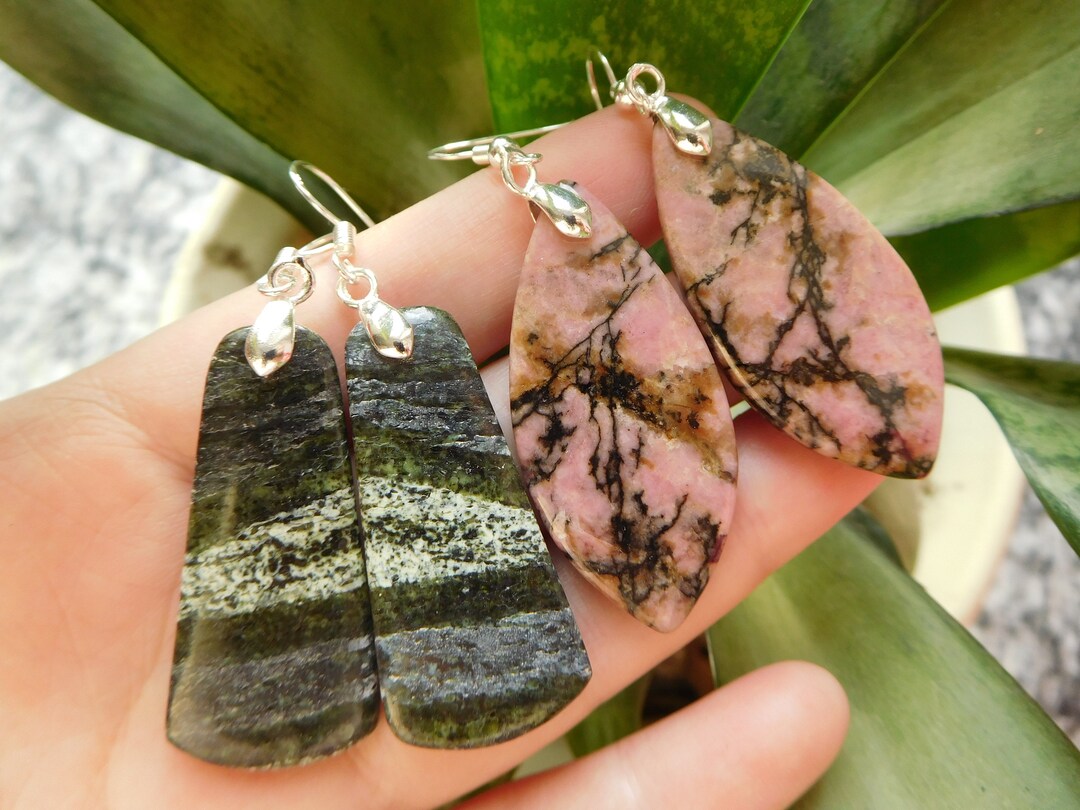 Green Zebra. Gemstone Earrings. Rhodonite Earrings. Earrings. Stone ...