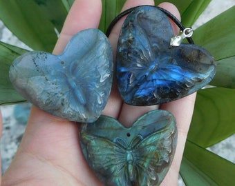 Labradorite butterfly. carved butterfly pendant. gemstone animal. healing crystal. stone craft animal. animal necklace. labradorite