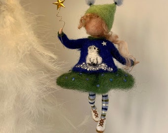 Needle felted doll, Waldorf inspired, Felted doll, Christmas doll, Christmas tree decor, Christmas gift, Wool doll, Blue and green