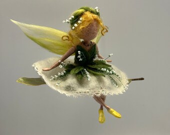 Needle felted fairy, Waldorf inspired, Felted fairy, Fairy lily of the valley, Wool doll, Felting, Art doll, Lily of the valley, Fairy tail