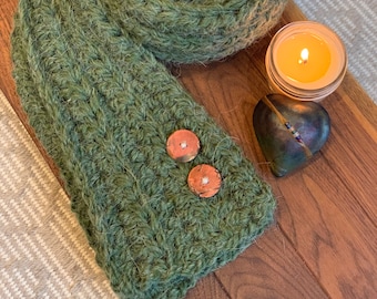 Handmade Crochet Scarf with Buttons: Fuzzy Winter Scarf