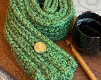 Handmade Crochet Scarf with Button: Soft Winter Scarf