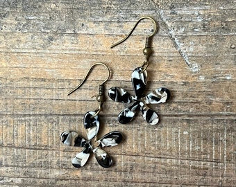 Black and White Acrylic Acetate Dangle Earrings, Bohemian Earrings, Dangle Boho Earrings, Boho Jewelry, Bohemian Hippie Earrings