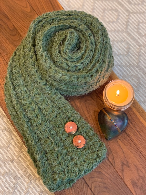Handmade Crochet Scarf With Buttons: Fuzzy Winter Scarf