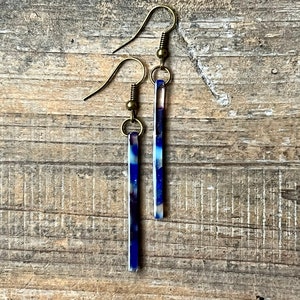 Blue Multi-Colored Acrylic Resin Dangle Earrings, Bohemian Earrings, Dangle Boho Earrings, Boho Jewelry, Bohemian Hippie Earrings