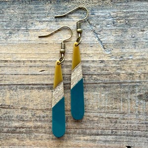 Boho Dangle Earrings: Olive Green Resin & Wood, Lightweight Hippie Jewelry