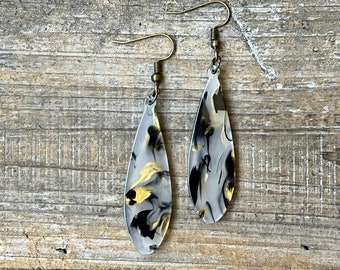 Black and Shimmery Gold Acrylic Resin  Dangle Earrings, Bohemian Earrings, Dangle Boho Earrings, Boho Jewelry, Bohemian Hippie Earrings