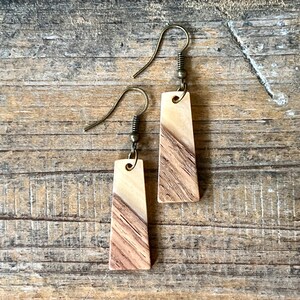 Peach Resin & Wood Dangle Earrings: Bohemian Hippie Jewelry