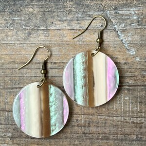 Pink, Brown and Cream Acetate Dangle Earrings, Bohemian Earrings, Dangle Boho Earrings, Boho Jewelry, Bohemian Hippie Earrings