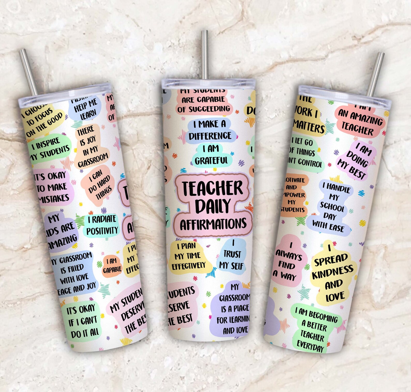 Teacher Daily Affirmations 20oz Tumbler Wrapteacher Life Etsy