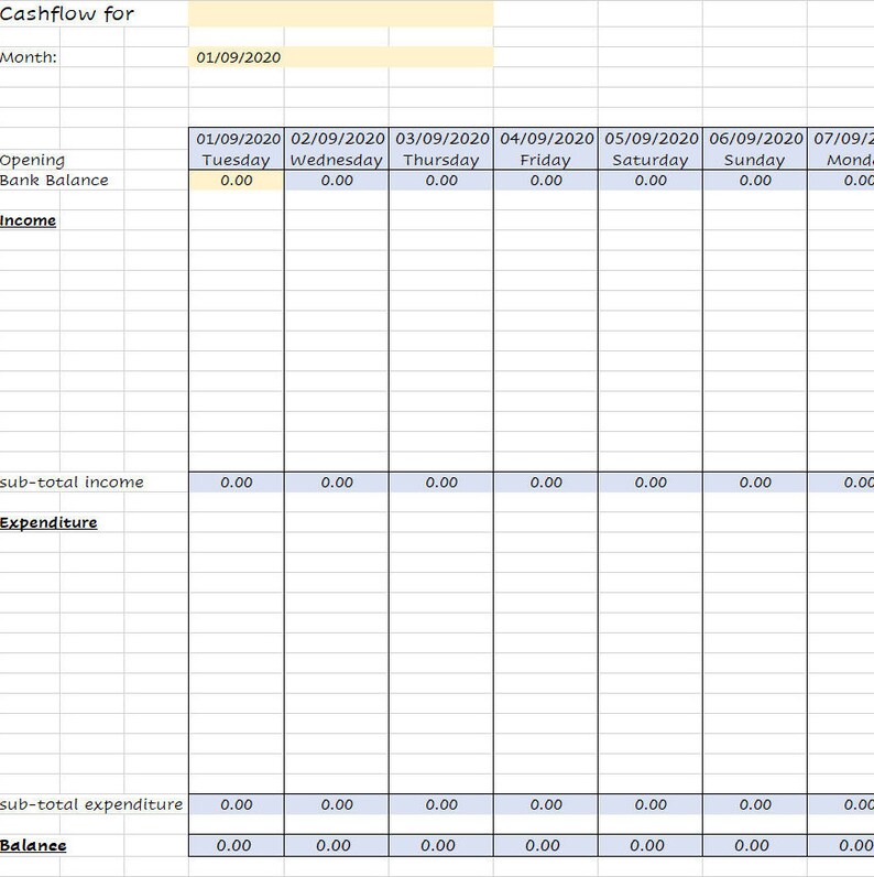 Simple Cashflow Excel Spreadsheet Bookkeeping suitable All Countries