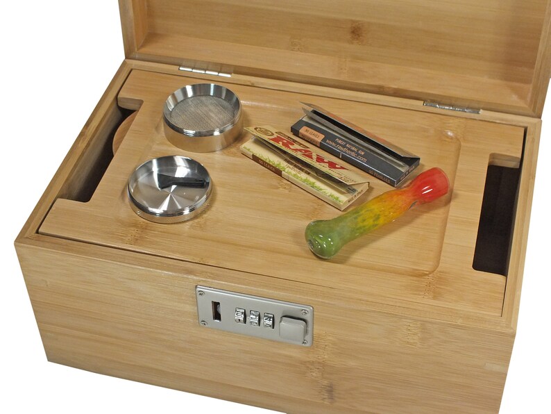 Sustainable Bamboo Wood Locking Stash Box With Combo Lock Etsy