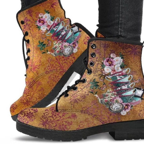 Alice Tea Party -Classic boots, combat boots, Lace up, Festival hippy boots