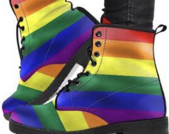 Rainbow Pride -Womens Pride, LGBTQ, Gay Lesbian Pride Boots, Womans Vegan boots Handcraft Boots, Combat Boots, Hippie Boots