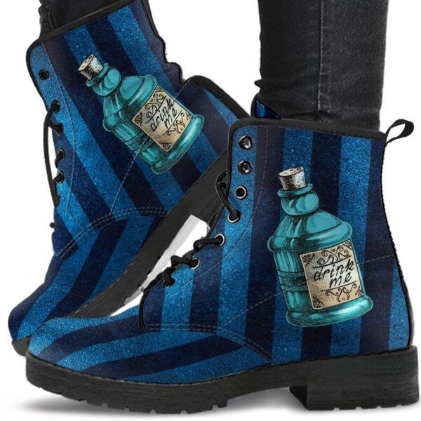 Classic boots, combat boots, Lace up, Festival hippy boots-Alice Drink Me -