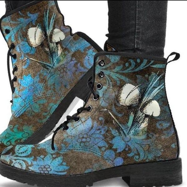 Grunge Mushies  -Womans Lace up Ankle, Bohemian Combat boots,  Lace up, Classic Short boots