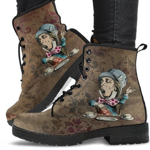 Mad Hatter Natural Grunge -Womans Combat boots, , Hippy Festival, Combat Boots