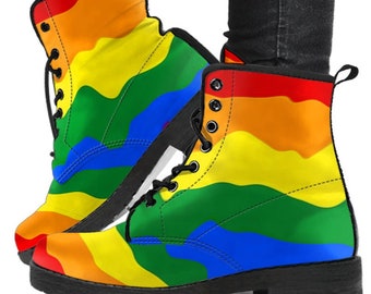 Pride Rainbow- Doc Combat Boots LGBTQ, Gay Pride Boots, Classic Ankle Boots, Pride Shoes