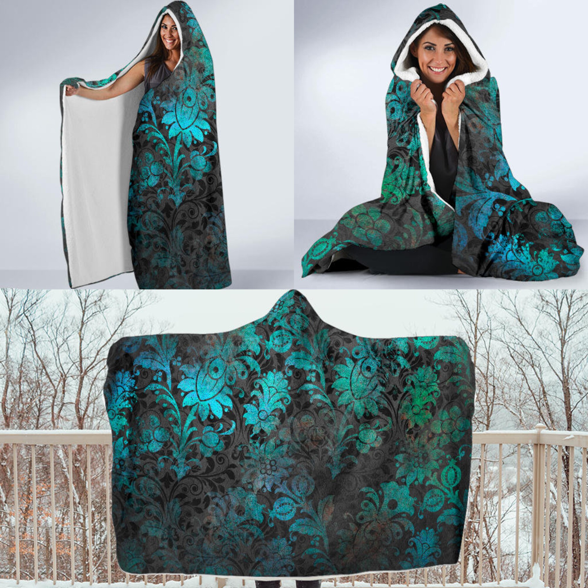 Grunge Blue-Hooded Blanket