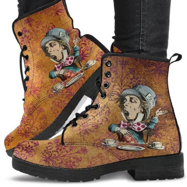 Mad Hatter Burnt Orange -Womans Combat boots, , Hippy Festival, Combat Boots