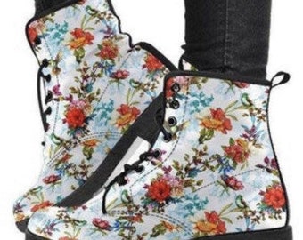 Bunches of flowers-Women's  Vintage Style Festival Combat, Hippie Wedding Boots Lace up, Classic Short boots