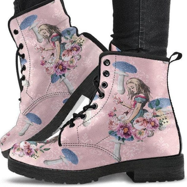 Alice Pink- -Classic boots, combat boots, Lace up, Festival hippy boots