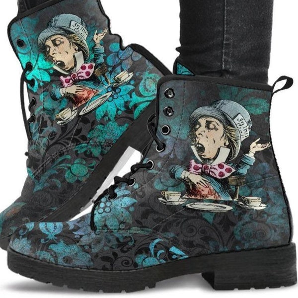 Alice's Mad Hatter  -Classic boots, combat boots, Lace up, Festival hippy boots