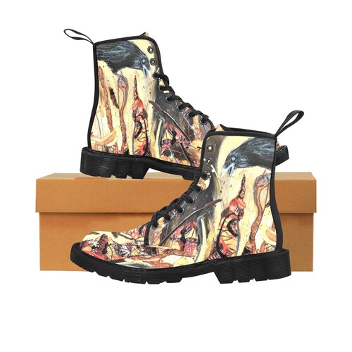 Crow Ravens Expendable- Mens -Doc shops Style, Festival, Combat, Vintage Hippie Lace up Boots
