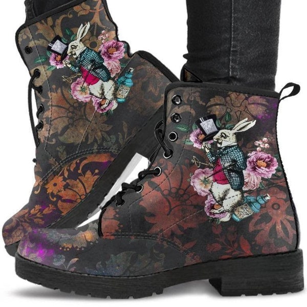 Alice I'm late Grunge Combat boots, Classic Short boots, Lace up, Women's Festival Hippie boots