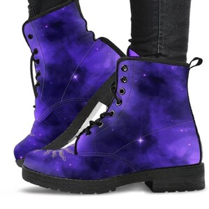 Purple Sun and Moon-Women's Combat boots,  Festival, Combat, Vintage Hippie Lace up Boots