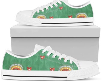 Sneakers-Green Hearts -Womans Low Top Canvas Sneakers, Cruise Fashion Shoes