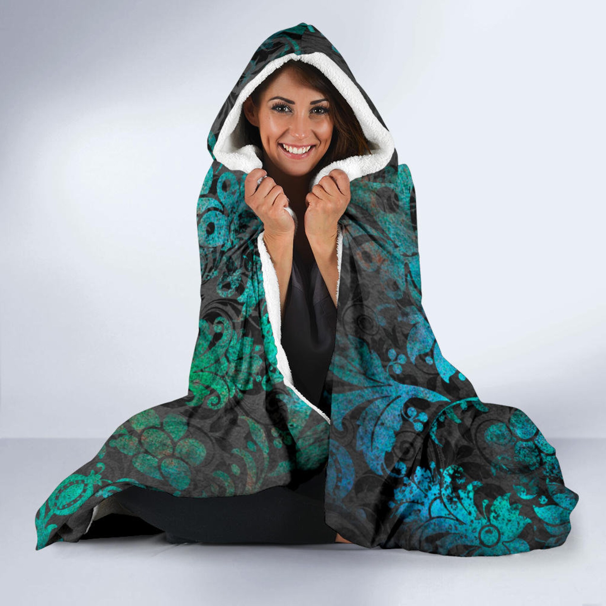 Grunge Blue-Hooded Blanket