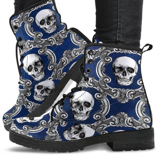 Skulls Blue - Combat boots,  Boots Lace up, Classic Short boots