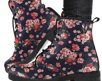 Floral -Women's Combat boots,  Festival, Combat, Vintage Hippie Lace up Boots