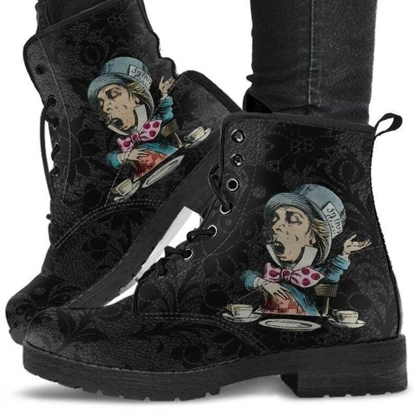 Mad Hatter Black Grunge -Womans Combat boots, , Hippy Festival, Combat Boots