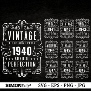 Vintage jaren 1940 SVG, vintage SVG-clipart 1940-49, verouderd tot in de perfectie gesneden bestand voor Cricut, vintage verjaardag, limited edition