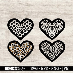 Pattern Heart Svg, Hearts Svg, leopard heart, cow heart, zebra heart,  love heart svg