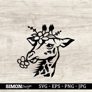 Giraffe SVG, Floral Giraffe SVG, Giraffe with Flower Crown SVG, Cute Giraffe svg, Giraffe Cut file, Giraffe Clipart, Giraffe Png