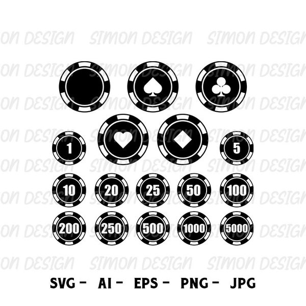 Poker Chips Svg, Casino Chips Svg, Poker Chips Clipart, Silhouette and Cricut Files, Svg, Png, Eps and Jpg, Instant Download