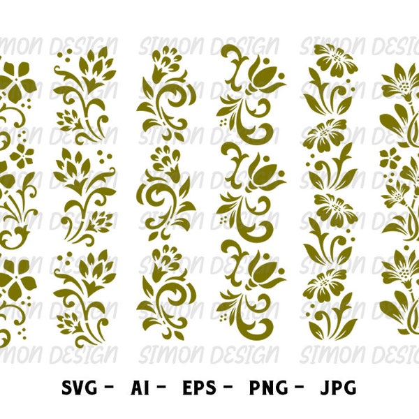 floral Svg, Vector Floral Filigree Pattern Silhouette Cut File- Svg - Png - Eps - Jpg - Instant Download