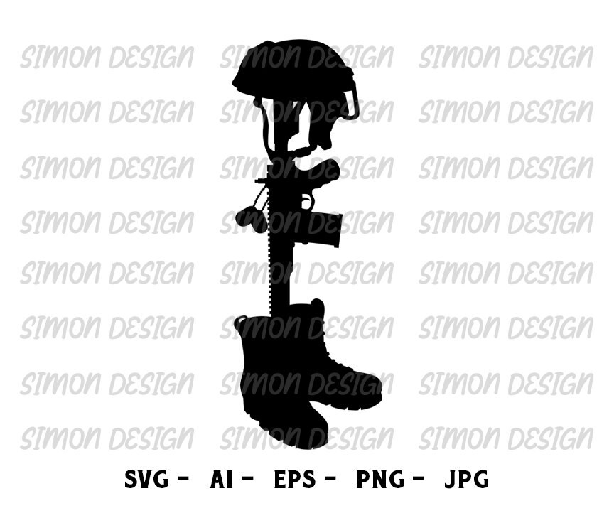 thumbnail image 2 of Fallen Soldier Military Vinyl Decal – Boots, Helmet, Gun – Oracal USA Made 2 of 3