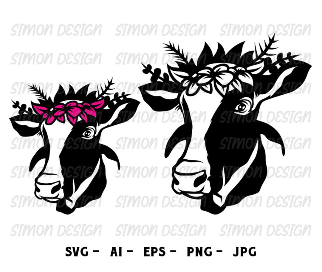Cow Svg, Floral Wreath, Cow With Floral Wreath Svg, Farm Animal Svg ...