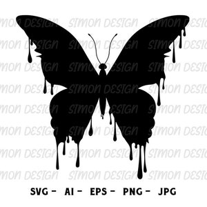 Melting butterfly Svg, Dripping butterfly Svg, Silhouette and Cricut Files, Eps, Png, Svg and Jpg.