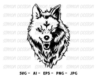wolf svg, wolf vector, Silhouette and Cricut Files, Svg, Png, Eps and Jpg