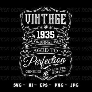 88th Birthday Svg, Vintage 1935 Svg, Aged to perfection, Birthday Gift Idea. Cricut Files, Svg, Png, Eps and Jpg. Instant Download